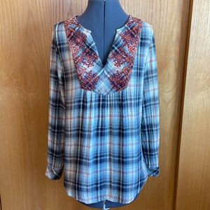 Sundance Plaid  Embroidered Popover Top